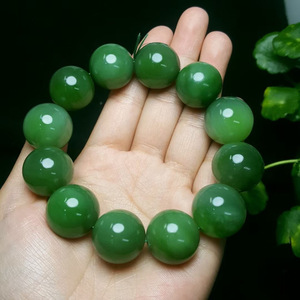 新疆和田玉碧玉圆珠手串20mm男女款路路通转运珠菠菜绿玉石器手链
