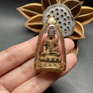 泰国佛牌龙婆卡贤  药师 2538年 藏传 金壳带卡 原创设计吊坠项链