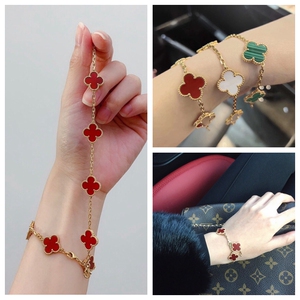 幸运四叶草手链五花手链玫瑰金四叶草银饰四叶草项链小众时尚款