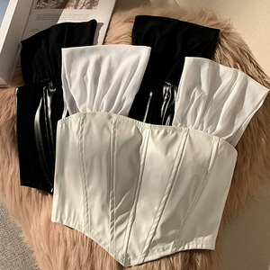 欧美皮鱼骨小吊带背心女外穿夏季短款不规则束腰抹胸内搭美背上衣