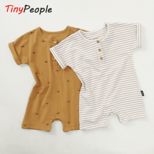 Tinypeople夏装婴儿短袖条纹连体衣薄款男宝宝纯棉洋气外出服女婴