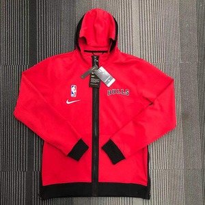 gi刺绣公牛队出场训练服运动连帽拉链秋冬衫青少年篮球训练营外套