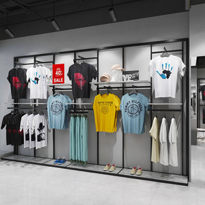 男服装店展示架陈列架落地式上墙男装货架靠墙铁艺挂衣架展示柜子