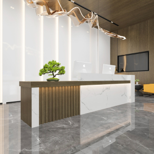 公司简约现代前台接待台美容院酒店会所培训机构新中式吧台收银台