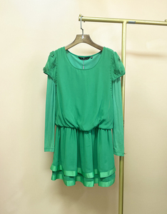 珈姿莱尔专柜正品 秋季新款女装时尚翠绿色雪纺长袖连衣裙JA0250