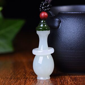 一元拍卖天然和田玉白玉平安瓶吊坠永不分离碧玉花瓶男女款玉佩