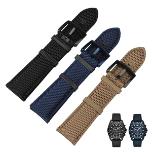 适配阿玛尼帆布真皮表带ar6130 6131 6132男款23mm黑色蓝色军绿色
