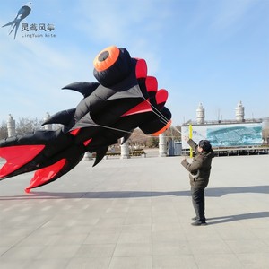 软体风筝潍坊青州马老四正品金鱼风筝大型伞布微风好飞可黑红经典