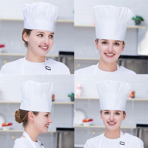 酒店厨师工作帽子女 白色蘑菇帽厨师布帽厨房餐厅食堂厨师工作帽