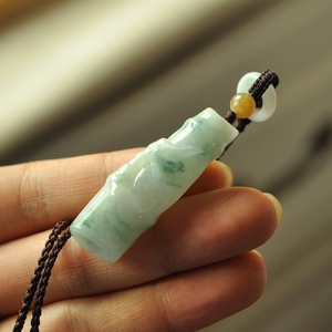 kw129细润糯冰种飘蓝花立体竹节天然a货翡翠节节高吊坠挂件玉坠