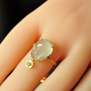 6号天然a货阳绿葫芦貔貅金蟾翡翠满钻高冰18k女式戒指镶嵌6人付款188