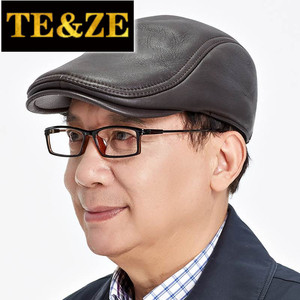 TEZE 冬季中老年人帽子男士羊皮毛一体鸭舌帽真皮贝雷帽保暖护耳