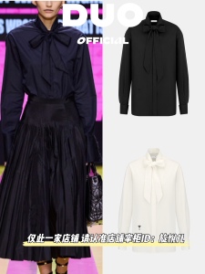 dior迪奥24春夏新款黑色白色女款蝴蝶结领口长袖上衣衬衣衬衫