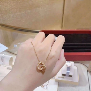cartier/卡地亚18k玫瑰金经典款 love双环满钻项链 镶钻锁骨链女