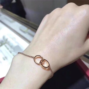 cartier/卡地亚18k玫瑰金 经典love系列双环黄金手链 无钻手环女