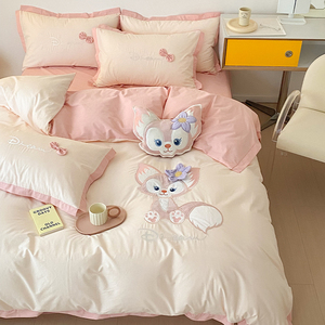 晚安猫水洗棉迪士尼四件套卡通风贴布绣纯棉被套床单全棉床上用品