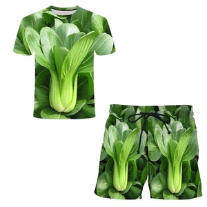 2023夏季新款 蔬菜辣椒图案 3D数码印花 潮流时尚男女一套套装