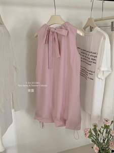 广州十三行女装韩国货上衣高级设计感绑带无袖娃娃背心裙摆衬衫夏