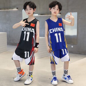 中国队篮球服男童夏装背心速干球服中大童儿童篮球运动服两件套潮