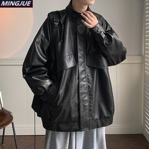 黑色机车皮衣外套男高级感痞帅摩托车骑行服美式复古工装pu皮夹克