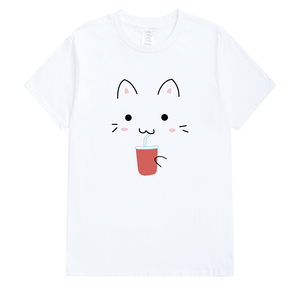 白色心机婊上衣学生短袖女 卡通变身衣服圆领短装夏衣失踪t恤