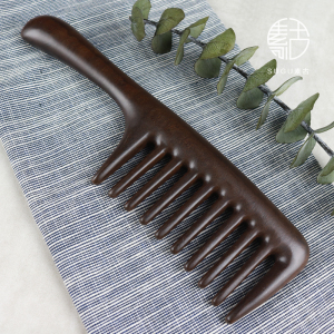 天然黑檀木梳子女大号宽齿卷发梳家用大齿头皮经络按摩梳定制刻字