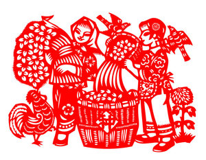 af89劳动剪纸整理稻谷公鸡窗花学校板报玻璃装饰刻纸剪纸成品