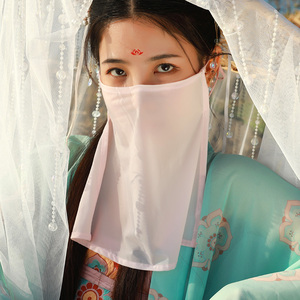 古风面纱薄款遮脸口罩女夏遮阳防紫外线汉服古装配饰防晒挂耳脸罩
