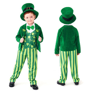 万圣节儿童爱尔兰传统服装 绿妖精装扮 变装派对绿色四叶草表演服