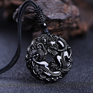 开光大号黑曜石貔貅平安扣吊坠男士项链女士挂坠招财辟邪转运饰品