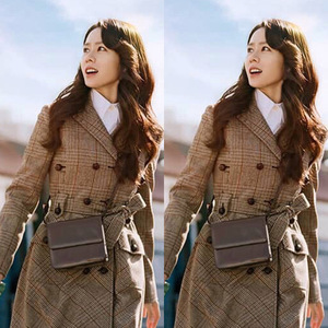 韩剧爱的迫降孙艺珍尹世利同款英伦复古格子双排扣中长款风衣外套