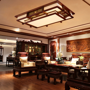 仿古典中式长方形吸顶灯实木工艺大气客厅灯温馨时尚大厅卧室灯饰