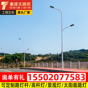 LED双头路灯6/7/8/9米太阳能市电自弯臂高杆灯小区户外新农村灯杆