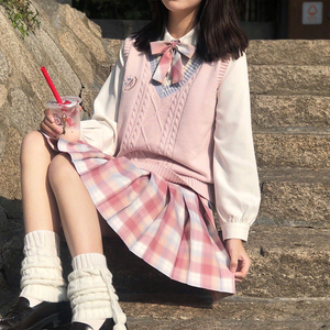 小椿背心毛衣水果糖jk制服衬衫格裙英伦风日系童话梦纯棉针织套头