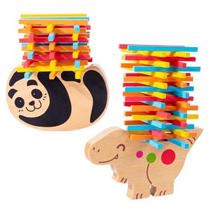 儿童宝宝木制平衡积木叠叠高铁盒装桌面游戏玩具逻辑思维精细动作