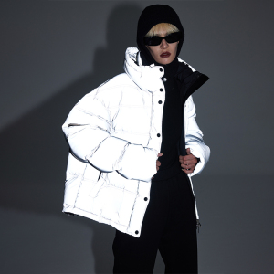mefur鹅绒羽绒服短款3m反光面料白鹅绒独特时尚男女同款