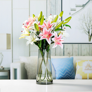 手感pu百合花仿真花摆设客厅装饰餐桌花艺摆件假花花束插花瓶套装