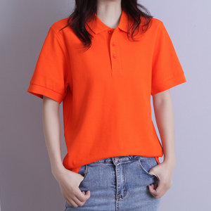 橙色夏纯棉polo衫短袖t恤女情侣装ins百搭宽松有领纯色学院风订制