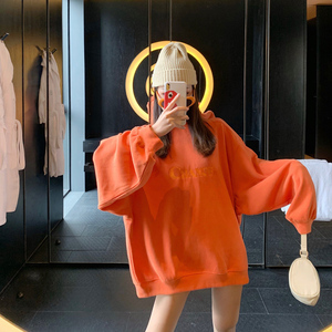 橙色带帽卫衣女薄