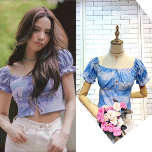 00金牌de卖家淘宝blackpink jisoo金智秀明星同款韩版方领法式复古