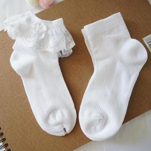 春秋女童花边袜白色网眼薄款纯棉女孩公主袜中大童透气学生纯白袜