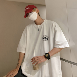 夏季港风t恤男潮牌ins潮流纯棉宽松百搭半袖衣服网红超火痞帅短袖