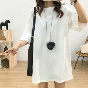 韩版夏加肥加大码白色短袖T恤女200斤胖mm纯棉宽松纯色中长款半袖