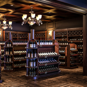 高档红酒柜实木纹理红酒展示柜超市红酒货架高柜双面中岛柜红酒柜