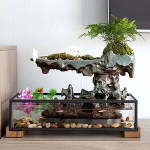 客厅假山流水摆件客厅玄关鱼缸电视柜水缸养鱼山水生态循环瀑