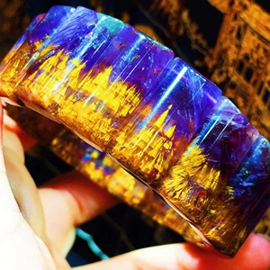 天然极光23紫钛晶水晶聚宝盆手排手牌手链手串