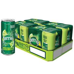 perrier巴黎水青柠味330ml*24/箱 天然气泡矿泉水法国进口易拉罐