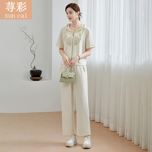 夏装中年女人时尚穿搭套装40岁50年轻妈妈新中式国风运动服两件套