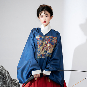 爻菖短款分码明制交领琵琶袖仿孔府麒麟补服套装仿妆花汉服女秋冬