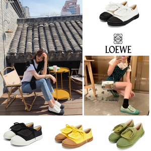 正品代购loewe/罗意威 饼干鞋21s春夏新款翻盖logo拼色刺绣帆布鞋